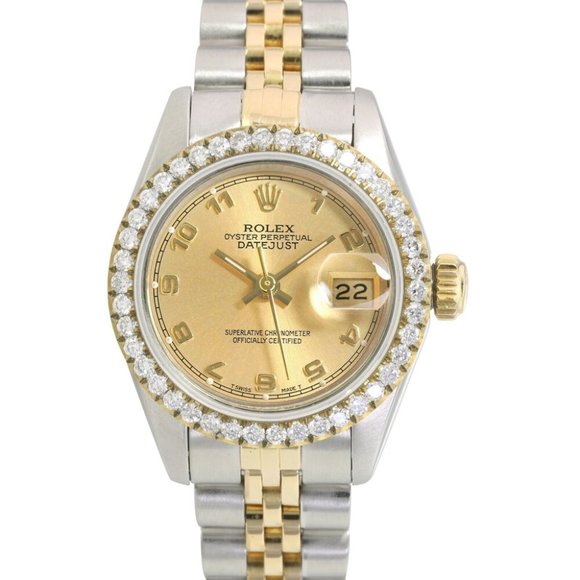 ROLEX DATEJUST 69173 CHAMPAGNE ARABIC DIAL DIAMOND 18KY&STEEL